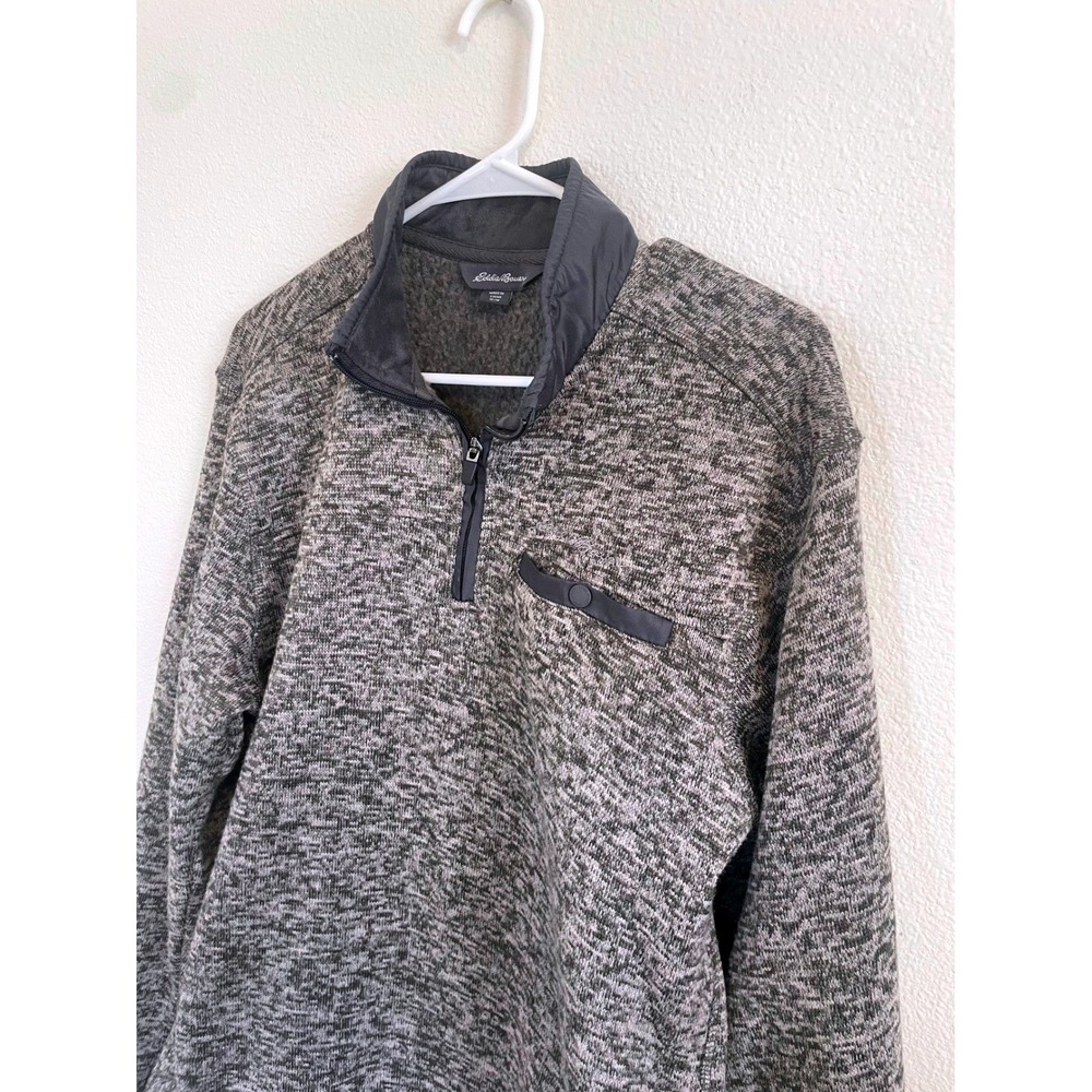 Eddie Bauer Mens Medium  Heathered Grey Fleece‎ 1/4 Zip Pullover Sweater